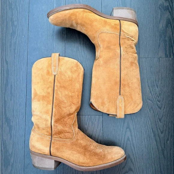 SOLD Vintage 1970s Tan Suede Cowboy Boots - Picture 2 of 5